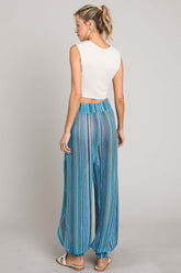 Cotton Bleu Striped Smocked Cover Up Beach Pants - Chic & Comfortable Resort Wear